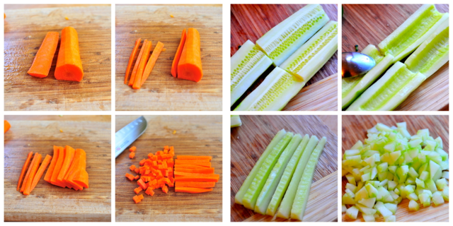diced carrots and cucumbers