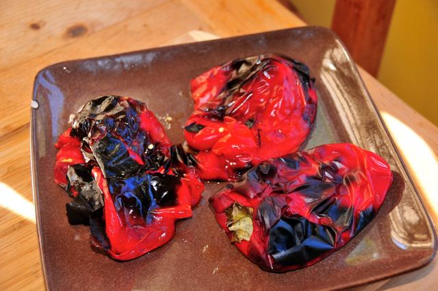 roasted red bell peppers with charred skin