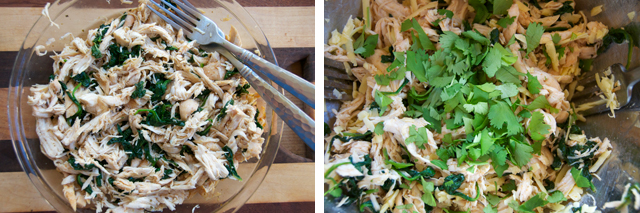 mix saute spinach and shredded chicken breast
