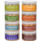 Stack of all 8 of our seasoning  blends: French Made Easy, Curry in a hurry, Mexican in a Minute, Go Greek, American Bounty, Mediterranean Magic, Italiano Pronto, Smokin' Chipotle.