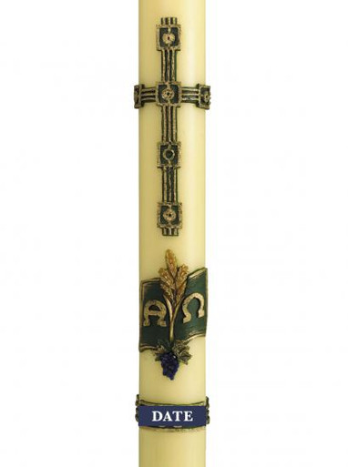Green Cross Design (Suitable for 2 1/2" - 3" Candles)
CODE: WR01L
This design can be ordered with a 2 1/2"  or above diameter paschal candle.

Price:£39.96