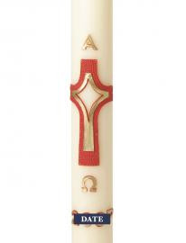 Diamond Cross Red & Gold Design (Suitable for 2 1/2" - 3" Candles) PLEASE NOTE DATES ARE EITHER SIDE OF CROSS NOT ON A DATE STRAP