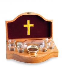Wooden communion set with blue lining