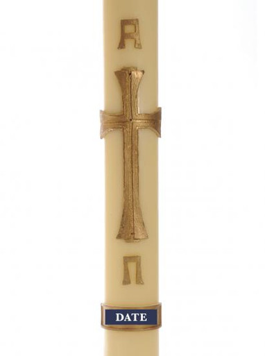 All Gold Cross & Alpha Omega (Suitable for 2 1/2" - 3" candles)
CODE: WR01GD
This design can be ordered with a 2 1/2"  or above diameter paschal candle.

Price:£29.95