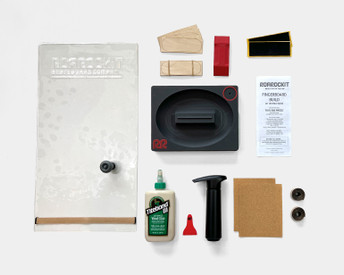 Choose from the 3 different shapes pre-etched on the veneer. Kit contains everything you need to make 2 Fingerboards: Canadian maple veneer sheets, 3-dimensional mold, glue, glue spreader, Thin Air Press and Launchpad, sandpaper, and grip tape.