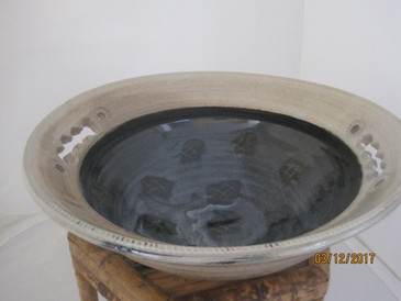 Large Harvest Bowl with 2 HandHolds-White Glaze over Black