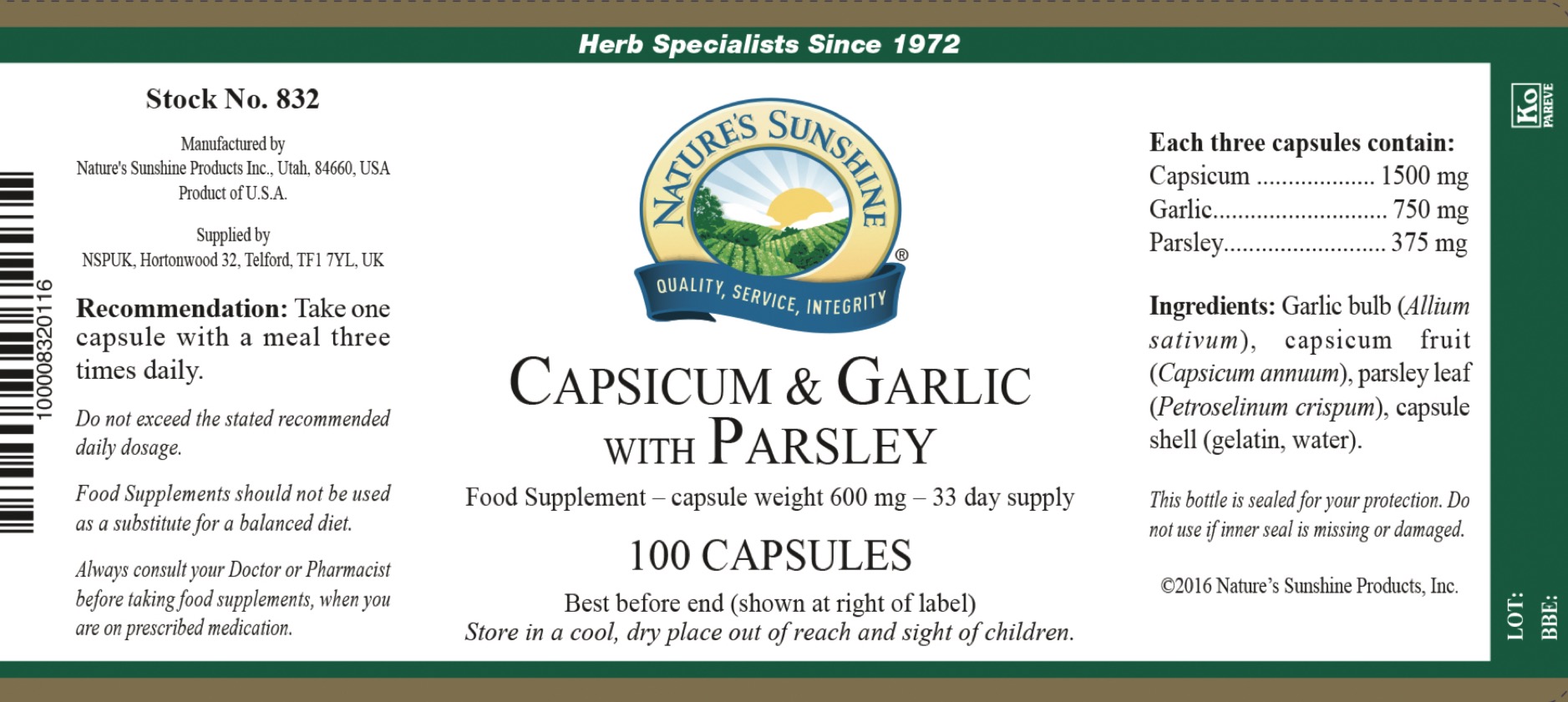  Body and Mind Studio International® Nature's Sunshine Capsicum