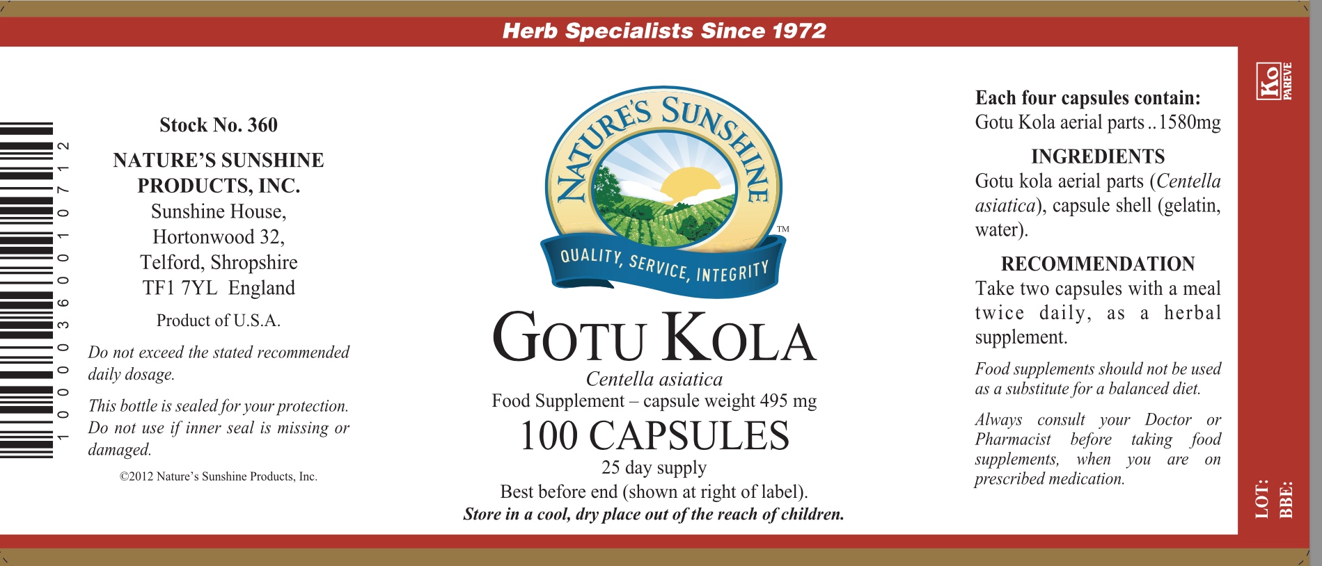  Body and Mind Studio International® Nature's Sunshine Gotu Kola