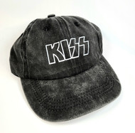 KISS Cap - Black Wash Hat, White Logo