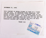 KISS Ticket Stub & Video Consent Notice (11/27/92, Revenge Tour)