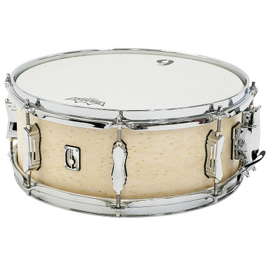 BRITISH DRUM CO. 14 x 5.5" Lounge snare drum, mahogany and birch 5.5 mm blended shell, Wiltshire White finish