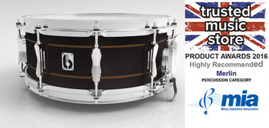 BRITISH DRUM CO. 14 x 5.5" Merlin snare drum, maple and birch 10.5 mm hybrid shell, 20 ply