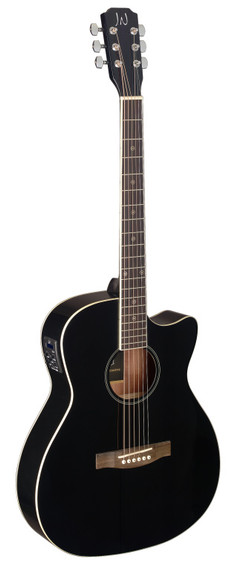 J.N GUITARS Black acoustic-electric auditorium guitar with solid spruce top, Bessie series