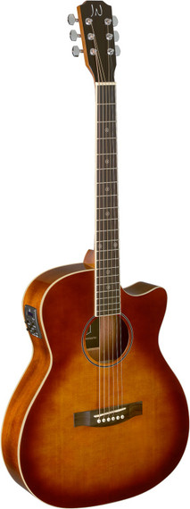 J.N GUITARS Dark cherryburst acoustic-electric auditorium guitar with solid spruce top, Bessie series