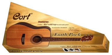 Cort Earth Series Solid Top Acoustic Guitar Pack w gig bag strap tuner picks and DVD