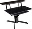 Quik Lok Triple Shelf Workstation with black wood tops and pull-out shelf and rack space