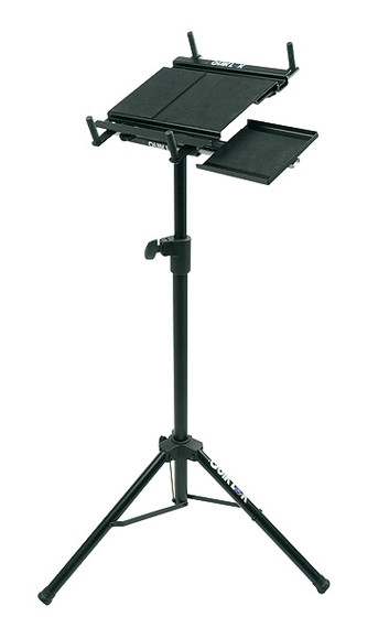 Quik Lok Tripod Laptop Stand with retractable mouse pad tray
