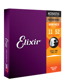 Elixir Acoustic Phosphor Bronze Strings NANOWEB Coated 6-String Custom Light 011 16027