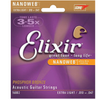Elixir Acoustic Phosphor Bronze Strings NANOWEB Coating 6-String Extra Light 010 16002