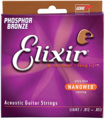 Elixir Acoustic Phosphor Bronze Strings NANOWEB Coating 6-String Light 16052