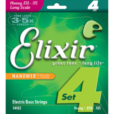 Elixir Electric Bass Strings 4-String Heavy 050 Long Scale NANOWEB Coating 14102