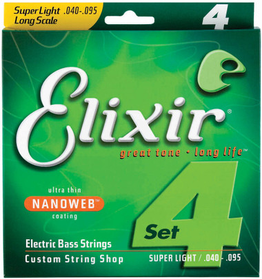 Elixir Electric Bass Strings 4-String Super Light 040 Long Scale NANOWEB Coated 14002