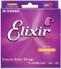 Elixir Acoustic Guitar Strings 12-String Light 010 NANOWEB Coating 11152