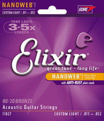 Elixir Acoustic Guitar Strings 6-String Custom Light 011 NANOWEB Coating 11027
