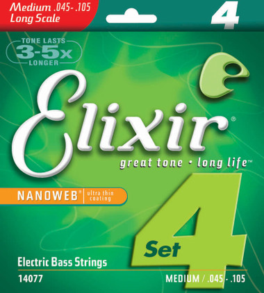 Elixir Electric Bass Strings 4-String Medium 45 Long Scale NANOWEB Coating 14077