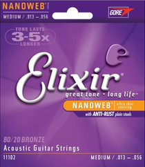 Elixir Acoustic Guitar Strings 6-String Medium 013 NANOWEB Coating 11102