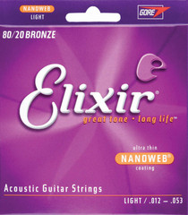 Elixir Light 012 Nanoweb 80/20 Bronze Acoustic Guitar Strings 11052