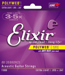 Elixir Acoustic Guitar Strings 6 String Extra Light 010 POLYWEB Coating 11000