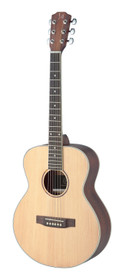 Asyla series mini auditorium acoustic travel guitar with solid spruce top, left-handed model