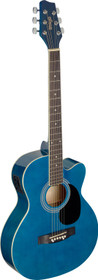 Blue auditorium cutaway acoustic-electric guitar with basswood top