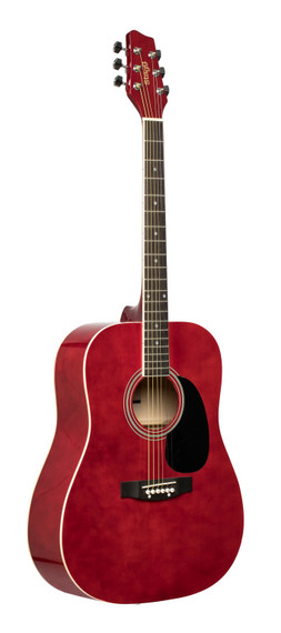 Red dreadnought acoustic guitar with basswood top