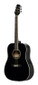 Black dreadnought acoustic guitar with basswood top, left-handed model