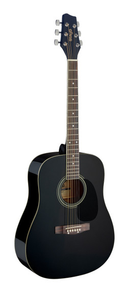 Black dreadnought acoustic guitar with basswood top