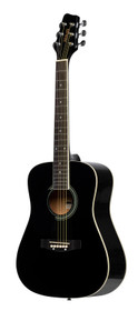 3/4 black dreadnought acoustic guitar with basswood top, left-handed model