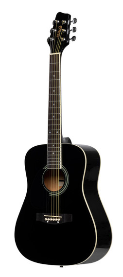 3/4 black dreadnought acoustic guitar with basswood top, left-handed model