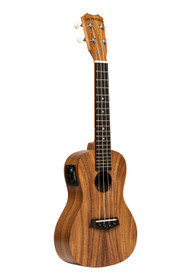 Electric-acoustic traditional concert ukulele with flamed acacia top