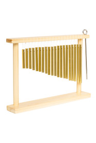 Pipe chimes, single row, 20 bars, in wooden frame, with striker