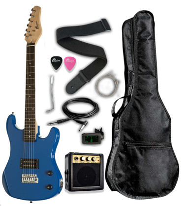 Blue 3/4 size Raptor Junior Rock Pack INCLUDES: 3 Watt Amp, Gig Bag, Strap, Cable, Pick and Replacement String