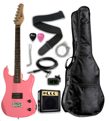 Pink 3/4 size Raptor Junior Rock Pack INCLUDES: 3 Watt Amp, Gig Bag, Strap, Cable, Pick and Replacement String
