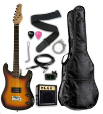 Sunburst 3/4 size  Raptor Junior Rock Pack INCLUDES: 3 Watt Amp, Gig Bag, Strap, Cable, Pick and Replacement String