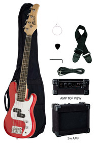Red Raptor EB38 Junios Electric Bass Set INCLUDES: 5 Watt Amp, Gig Bag, Strap, Cable and Pick