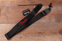 Fender Black Logo 2" Poly Guitar Strap w Reinforced leather ends   33-55" long