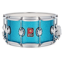 Premier Genista Classic 14 x 7 birch snare drum in Aqua Sparkle, front hero view