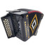 Rossetti 3112 FBE BK accordion angled to show the three treble button rows