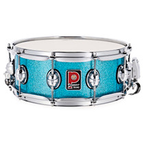 Premier Genista Classic 14 inch snare drum in Aqua Sparkle finish front view