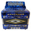 Rossetti 3112 blue button accordion seen from the bass side with adjustable hand strap